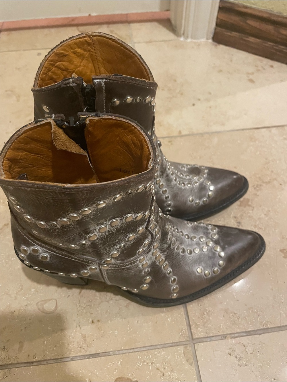 Old Gringo Metallic Gray Studded Western Ankle Boots
